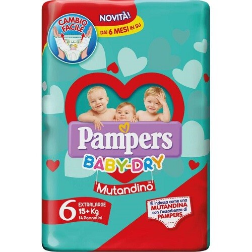 Pampers Baby Dry Mutandino Taglia 6 XL 15 Kg 14 Pannolini